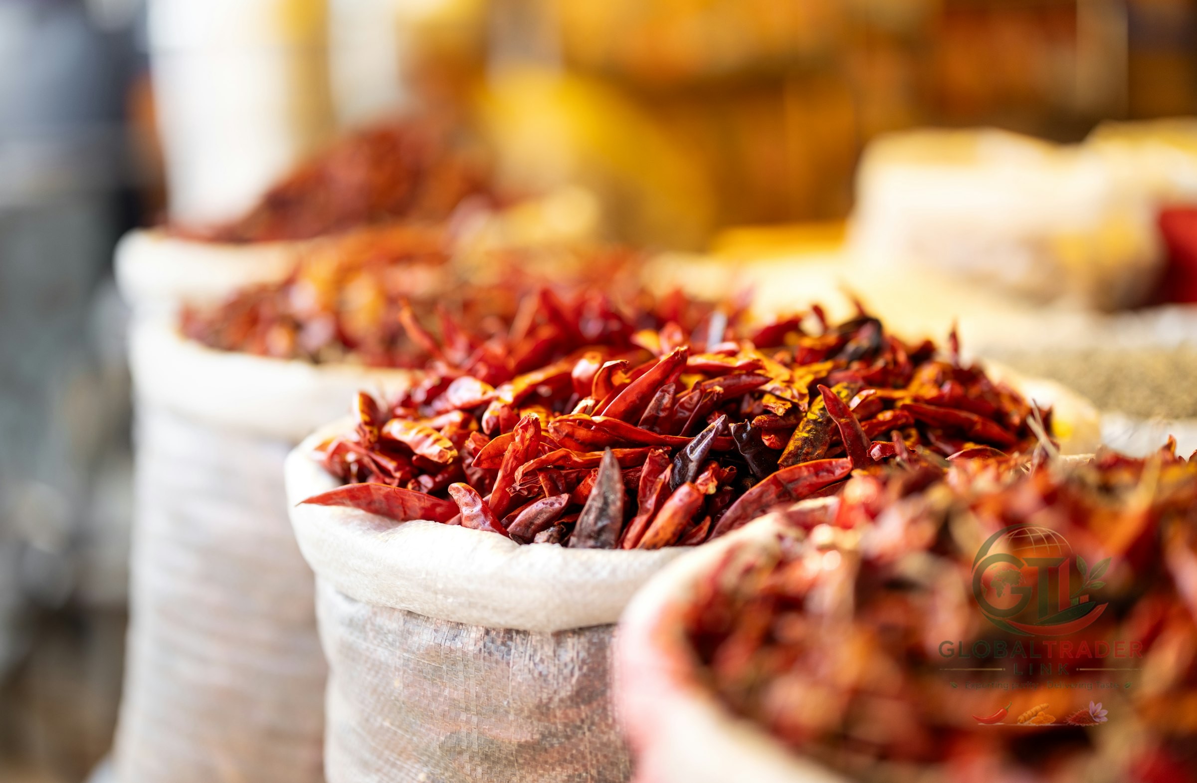 Dried red chilli in bags
