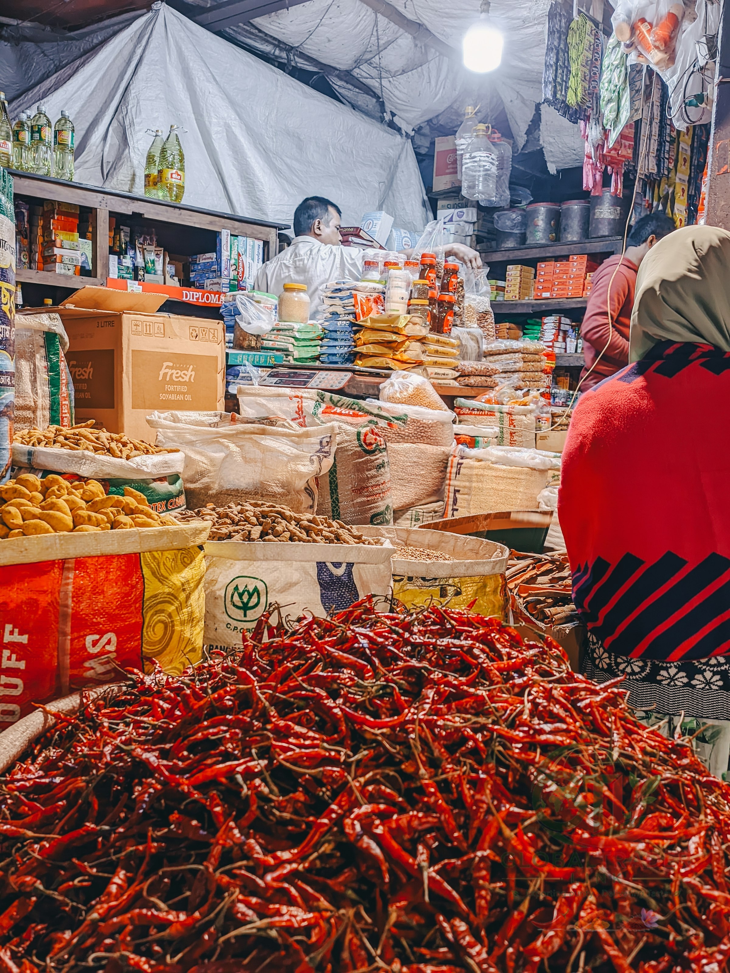 Red chillies at market