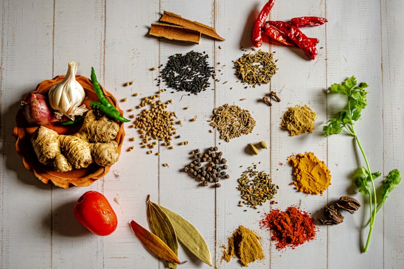 Natural and Dried Ingredients — Ginger, Garlic, Mint